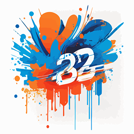 "2023" vector, white background, predominant blue and orange colors, young