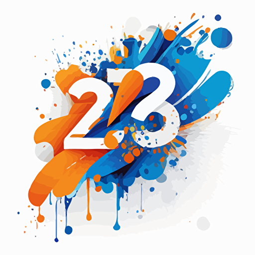 "2023" vector, white background, predominant blue and orange colors, young