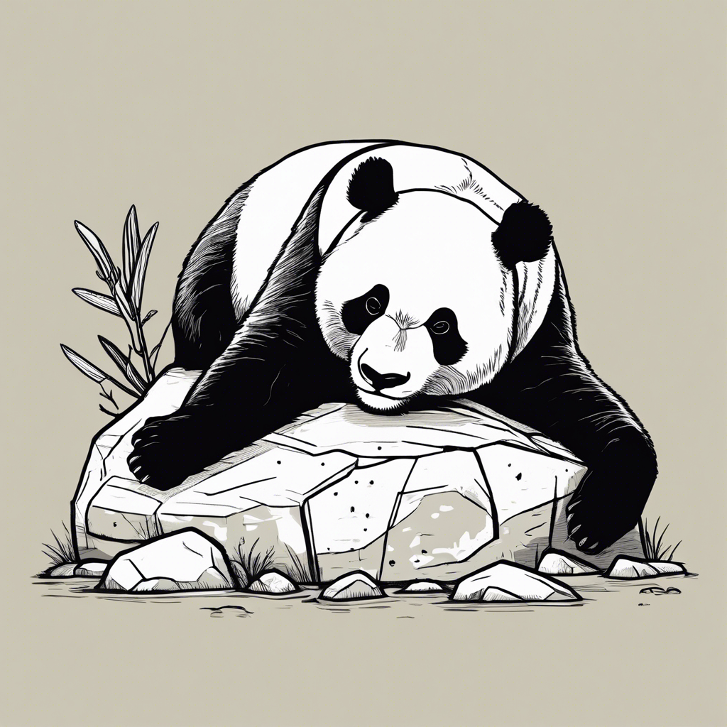 a panda sleeping on a rock, illustration in the style of Matt Blease, illustration, flat, simple, vector