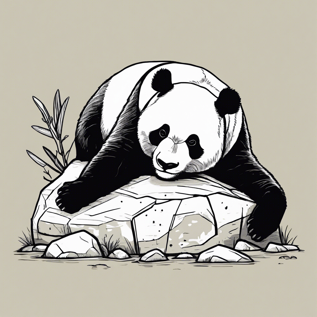 a panda sleeping on a rock
