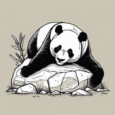 a panda sleeping on a rock