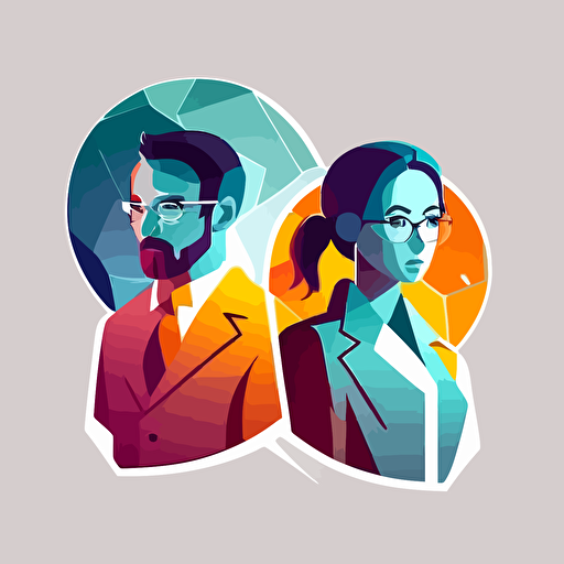 academic researcher male and female in simplified minimalist modern stylized vector illustration