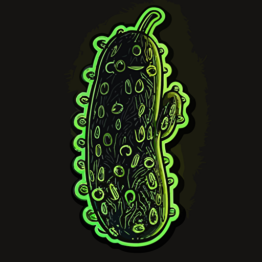 Pickle, sticker, triumohant, neon, anime, contour, vector, black background, detailed