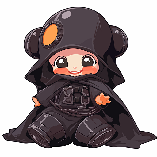 A female baby fur darth vader, goofy looking, smiling, white background, vector art , pixar style
