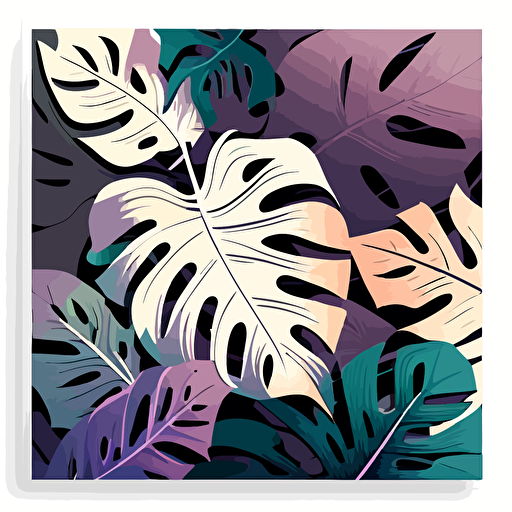 hires vector texture pattern jungle monstera leaves light theme white dominant vaporwave colors