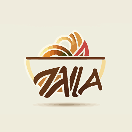 abstract logo, combination mark logo, text is “AiZ”, a bowl of ramen with meat and vegetables, looks delicious, geometric type for modern logo, vector, simple, flat, plain,smooth, low detail, minimal, white background