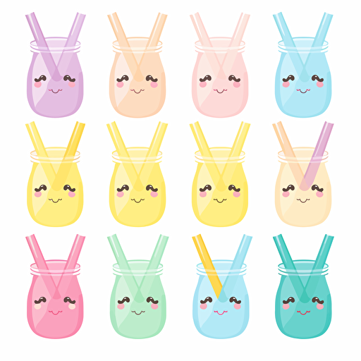 Kawaii straw cute, flat, 2D, vector, 16 colors, white background, in anime chibi style
