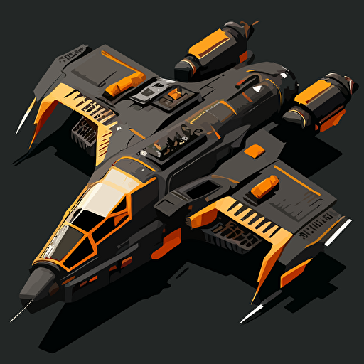 futuristic space ship from the Expanse tv show, top down, isometric, orange and grey, black background, minimalistic, vector
