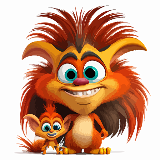 A saturated colorfull baby fur mom, goofy looking, smiling, white background, vector art , pixar style