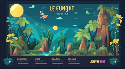 mockup a menu for an eLearning course that has the learner exploring a new jungle planet, flat vector illustration