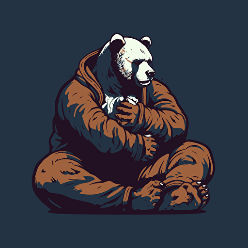 A bear with its knee on another bears stomach, wearing jiu jitsu clothes,, vector animation illustration, 4 colors limit, solid background, high resolution