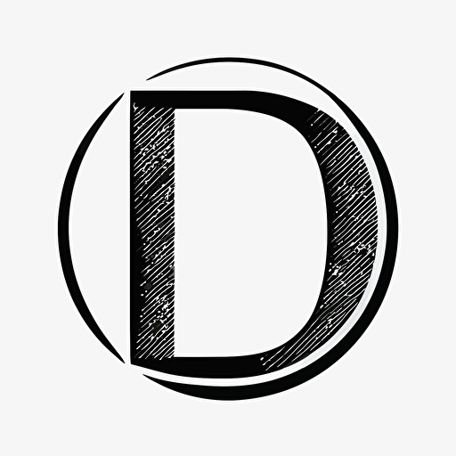 letter D, logo, vector, 2d, black and white, flat