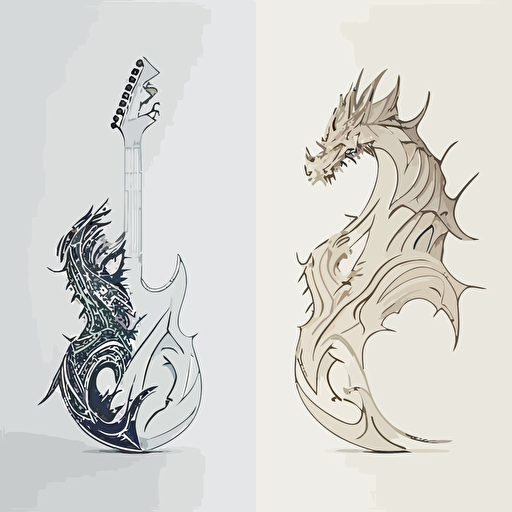 Abstract, minimalist, dragon side face in the style of a single line drawing, Vector, white background, masterpiece, trending on Artstation and Dribbble. painted on an electric guitar front and back view