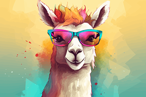 cute cartoon llama wearing sunglasses::10 doodle colored pencil painting folk art::7 fantasy::2 sparklecore::3 vibrant vector illustration clip art white background::5