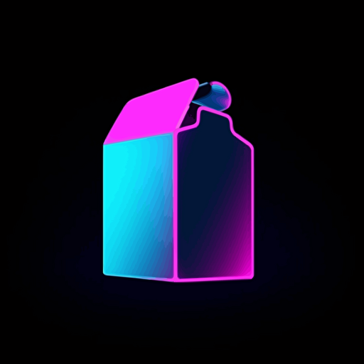 milk carton logo, flat image, gradient Neon, pink blue white and black, vector simple, fun, creativity, playfulness, high quality