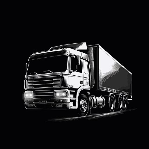 white vector truck, deep black background