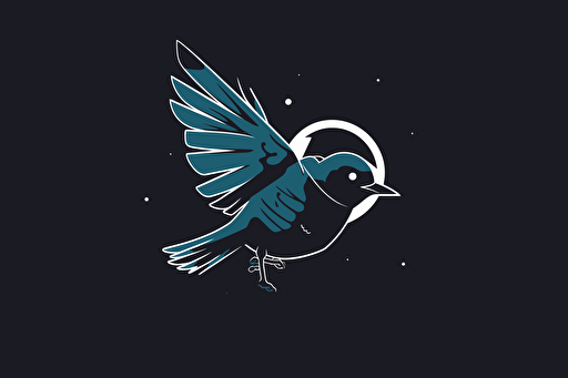 a swift bird, dslr camera, vector logo, minimalist, simple, two color, blue, white, black