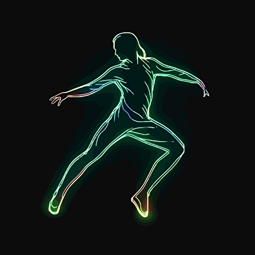neon light,vector illustration, silhouette of a person dancing sports, dynamic posture