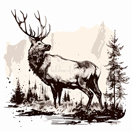 simple vector rustic ink illustration of an elk on a white background
