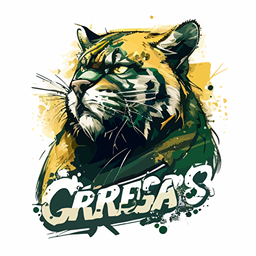 A Big-cat who plays for the Green Bay Packers, crosseyed, sports logo style, white background, vector
