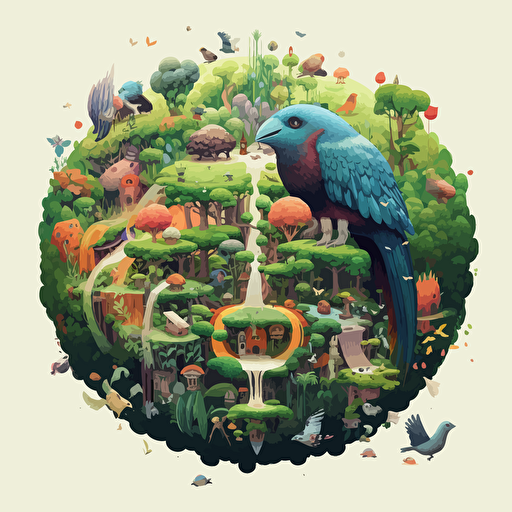 round up design with digital illustration of tiny creatures, world inspired by Studio Ghibli, vector illustration, intricate details, unreal engine, extremely high detailing, sharp, white background