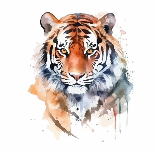 Watercolor vector illustration tiger muted colors sticker white background