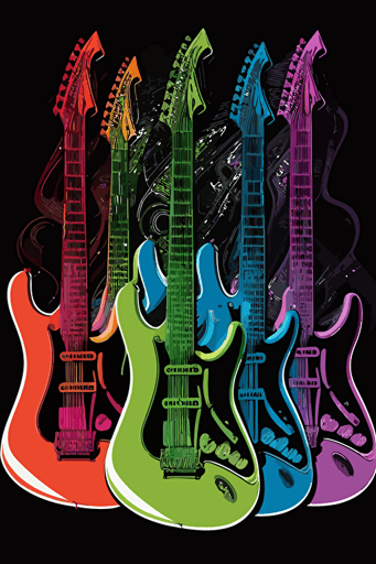 full size electric guitar, vector art, black outline, 3 colors colors,
