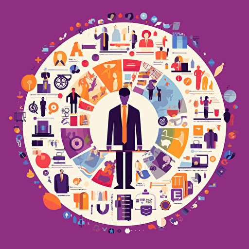 all in one portfolio management, medium detail, liberal use of purple, simple, vector