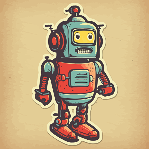 1950’s style robot, sticker, vector