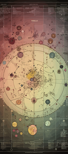 simple vector quantum diagram, standard model, leptons, quarks, superposition, uncertainty principle, particle heirarchy, style of chris ware and acme novelty library,