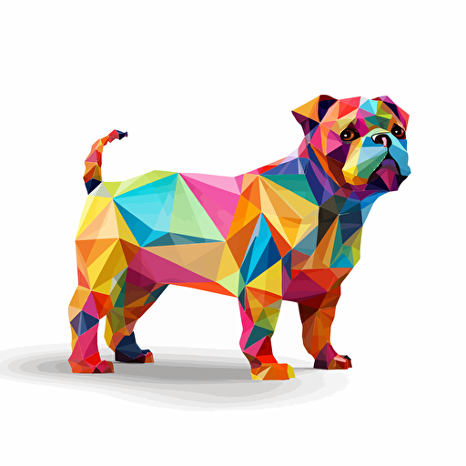 colorfull origami bulldog dog, vector art, white background