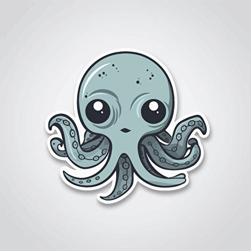 devious cute octopus, sticker, cartoon style, contour, vector, White background,