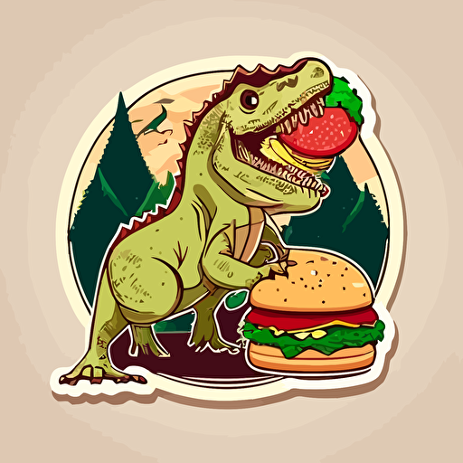 dinosaur and burger:sticker,illustration ,vector ,cartoon style
