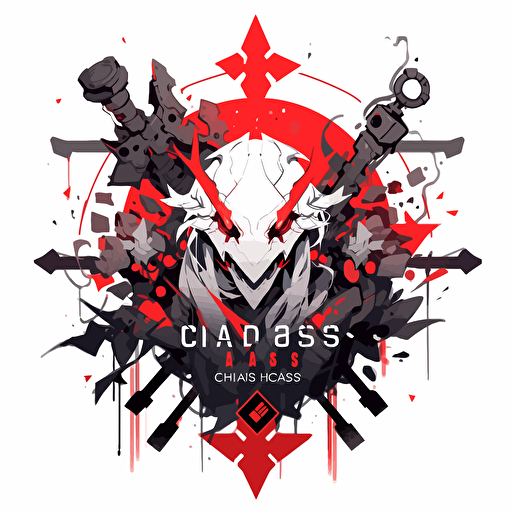 Chaos labs logo, video game company, clean, simple, vector, red and gray and black, dystopian