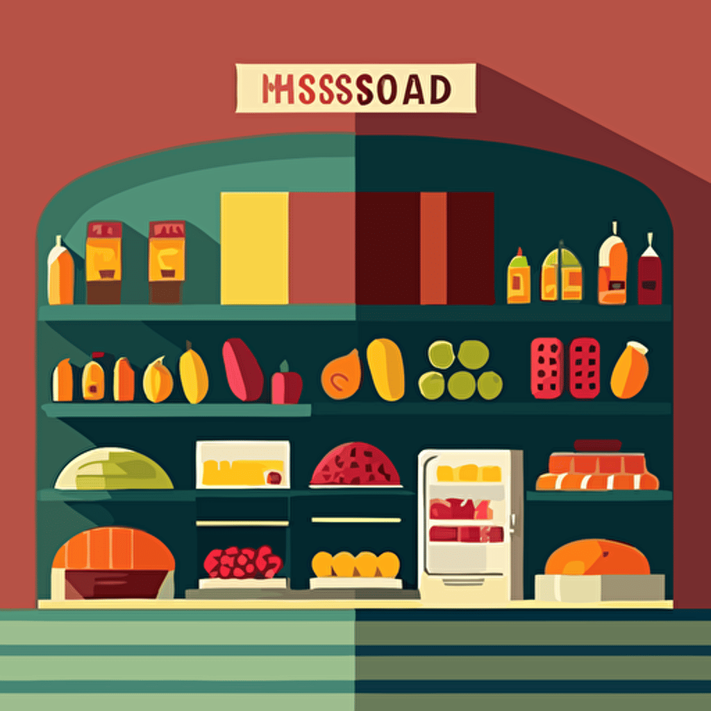 modern supermarket isologo, fruits, vegetables, drugstore, meat, fish, bread, colors, minimal design, vector, simple, flat, trasnparent background,