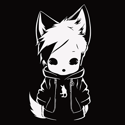 A vectorized image of a baby fox youtuber in black and white