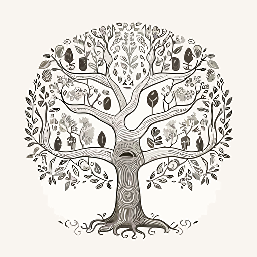 coloring page for adults, family tree, vector