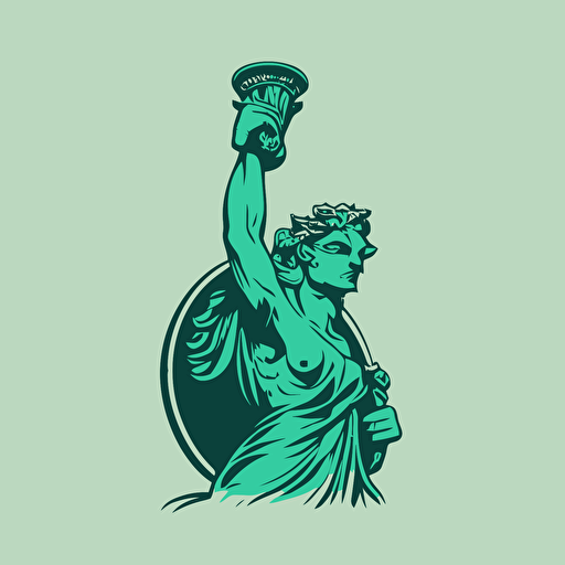vector mascot style liberty statue holding a jaguar simple minimalistic logo style green
