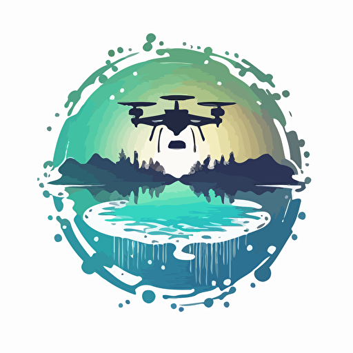 a logo of a drone spraying water on a lake, simple, HD, vector