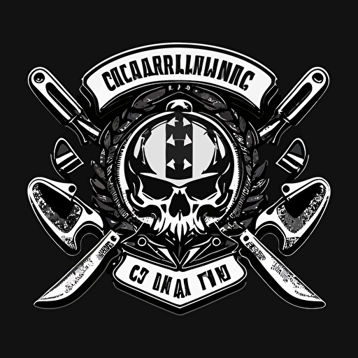 motorcycle club logo, spanners, motorcycle helmet, simple vector, black and white