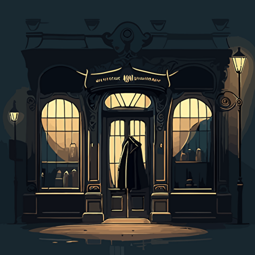 a vector illustration of a fancy cloth shop with dark clothes