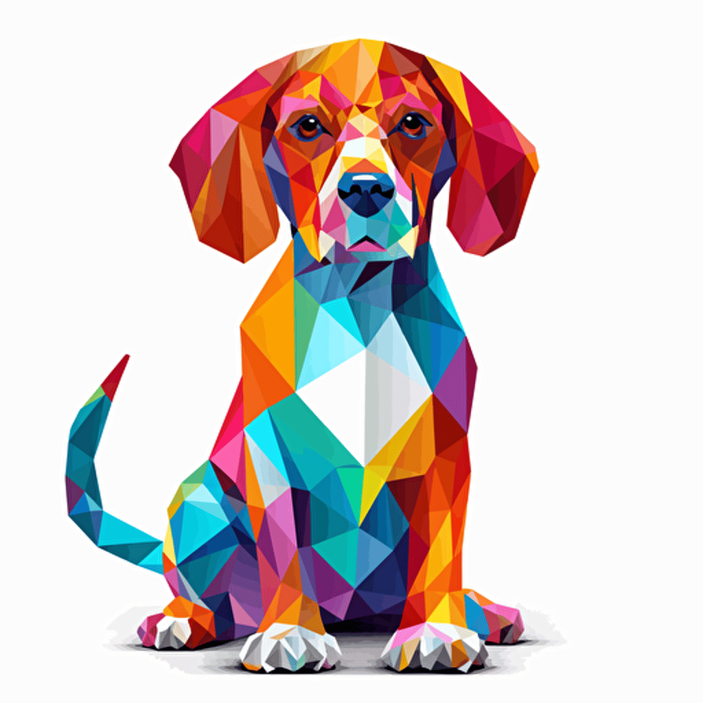 colorfull origami Beagle dog, vector art, white background