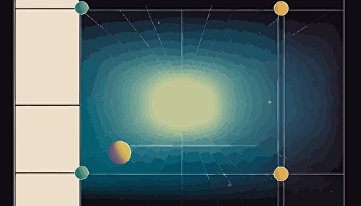 2D Vector, 1950s poster, liminal space backdrop with border, mostly empty, cosmic stars space galaxy, rule of thirds, high definition, soft gradients