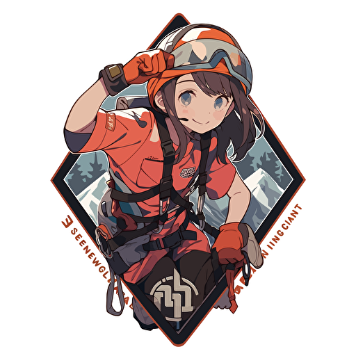 SMILING climbing girl 12 year old in the style of Akihiko Yoshida, make a logo vector