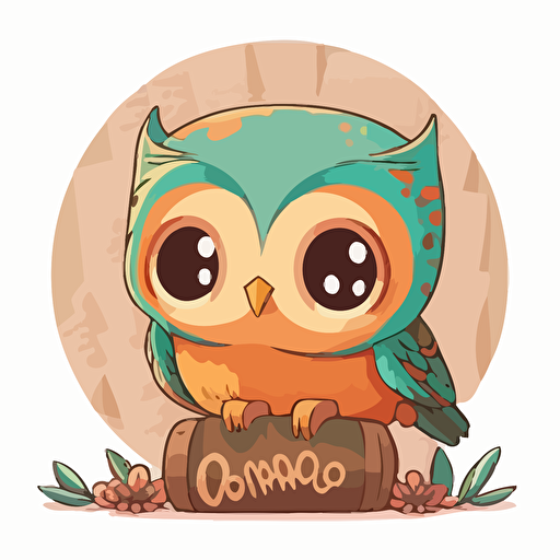 sticker flat vector art,2D kawaii, baby owl sitting on the letter O,cute,colorful disney-inspired