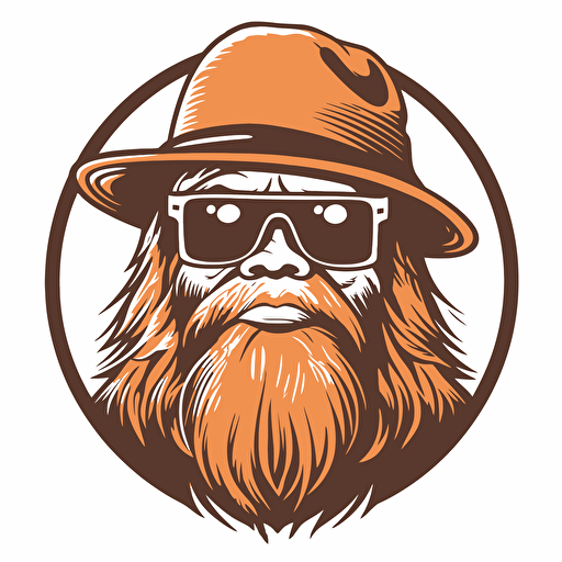 fly fishing bigfoot with baseball hat and sunglasses, in style of outdoor logo, isolated on white, no background, vector art