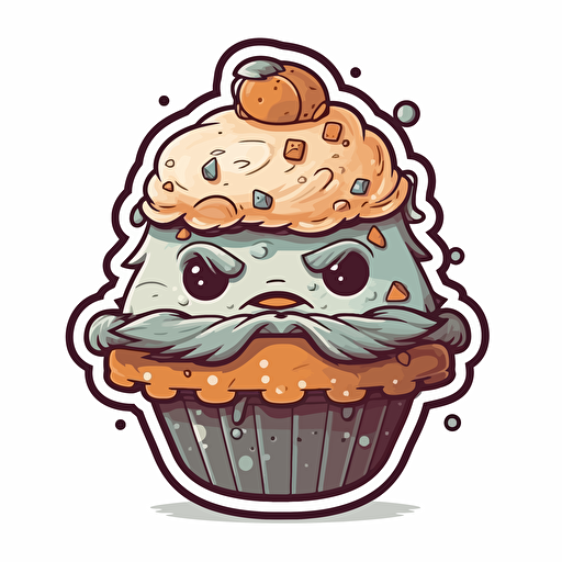 character adorable cupcake cartoon sticker vector Illustration, in the style of light gray and brown, aggressive digital illustration, cloudpunk, multiple filter effect, fluid, high resolution, nikon af600