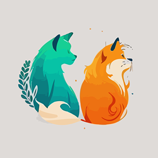 Logo, vector art, minimalism, clean SVG, cat and dog, lively, bright colors, lively and cute, cartoon, illustration on white background