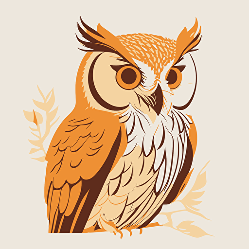 a minimal vector logotype of an owl, low details, 3 colors, art by Paula Scher