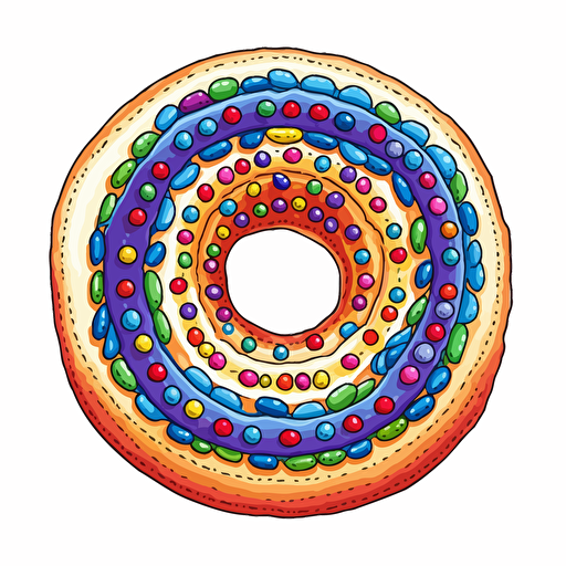 handdrawn doughnut, vector art, rainbow colours, symmetrical, isolated white background